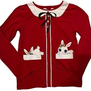 H&M Red Holiday Bunny Printed Long Sleeve Top